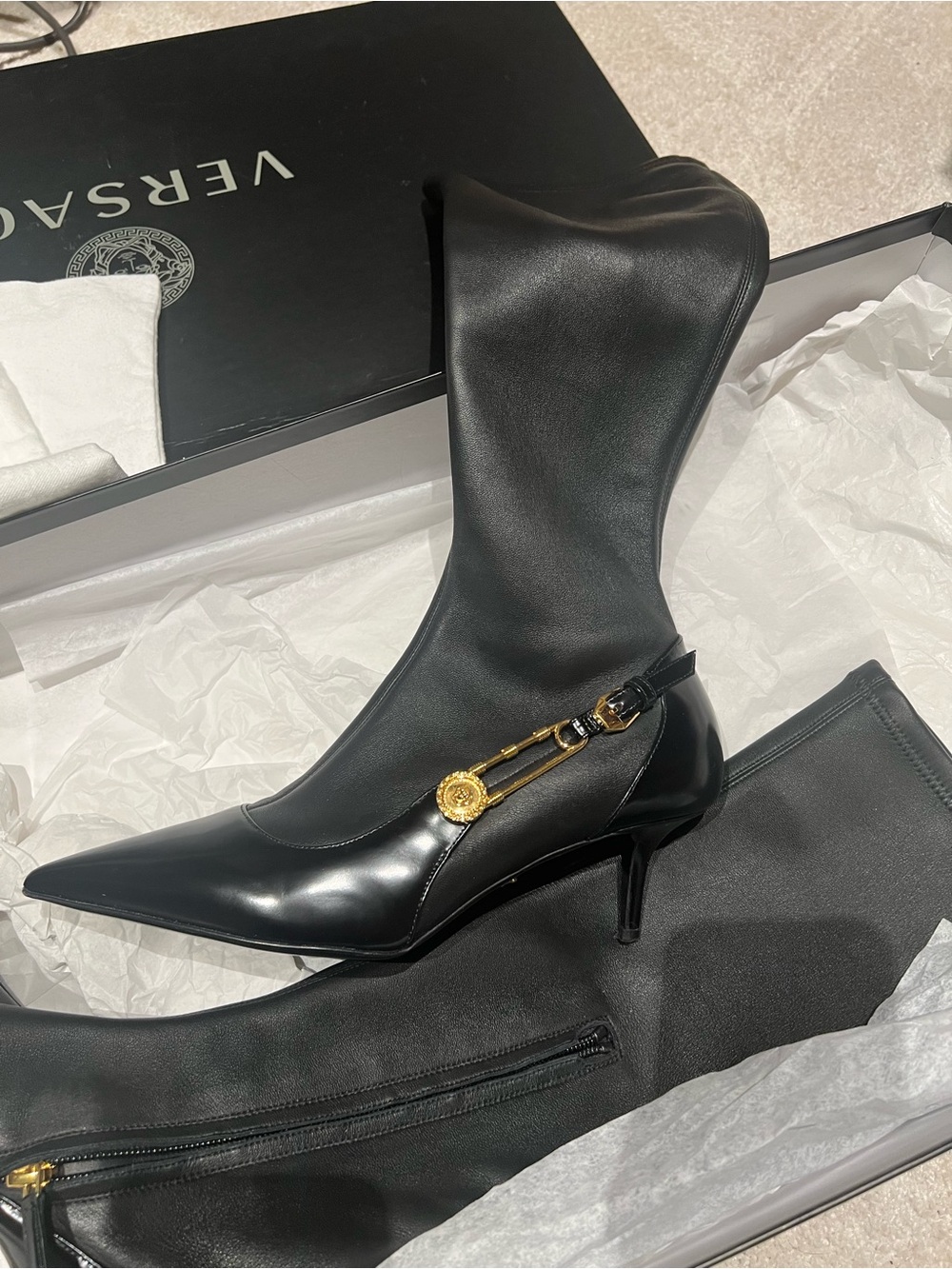 New Versace calf skin leather boots